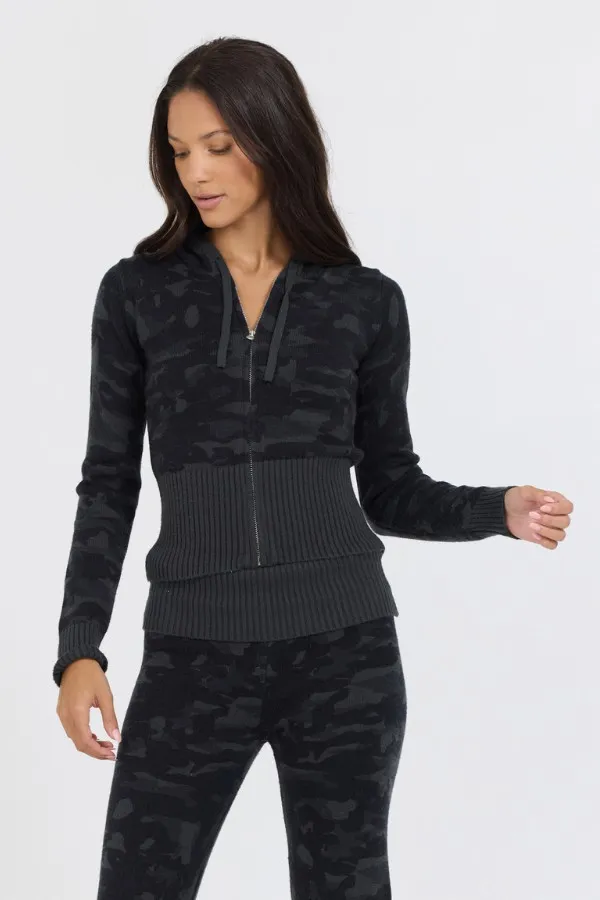 Women Vintage Havana Sweaters Autumn Camo Slim Fit Knit Zip Up Autumn Camo