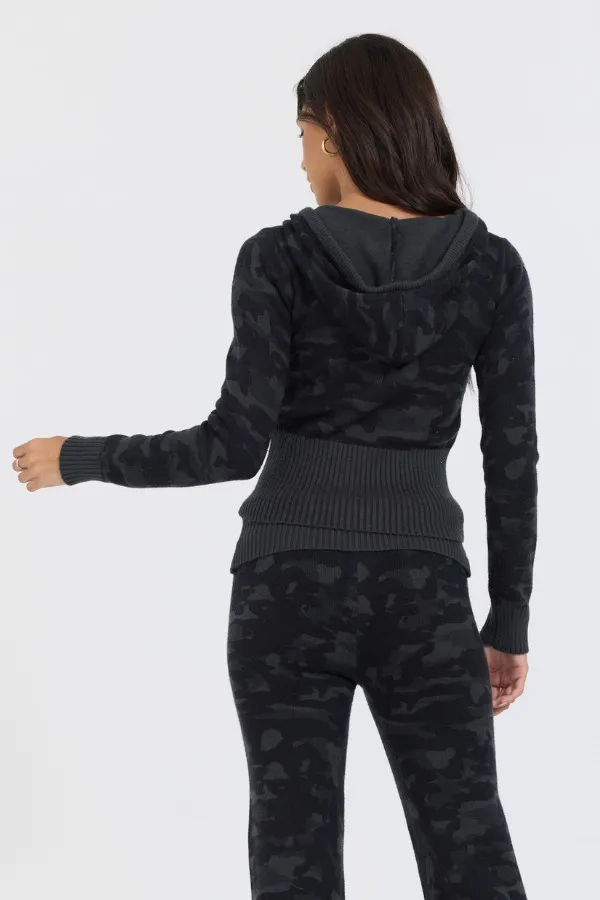 Women Vintage Havana Sweaters Autumn Camo Slim Fit Knit Zip Up Autumn Camo