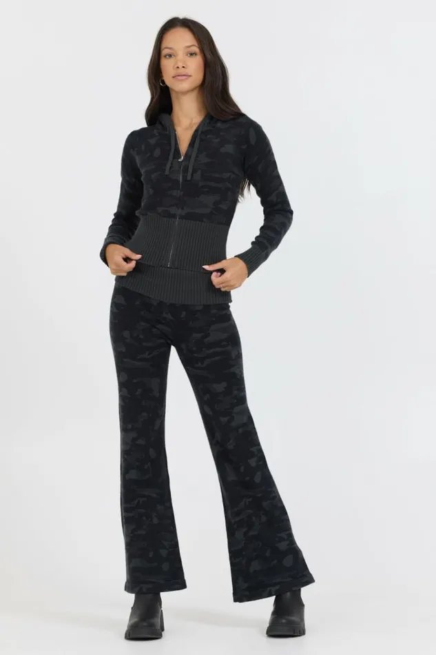 Women Vintage Havana Sweaters Autumn Camo Slim Fit Knit Zip Up Autumn Camo