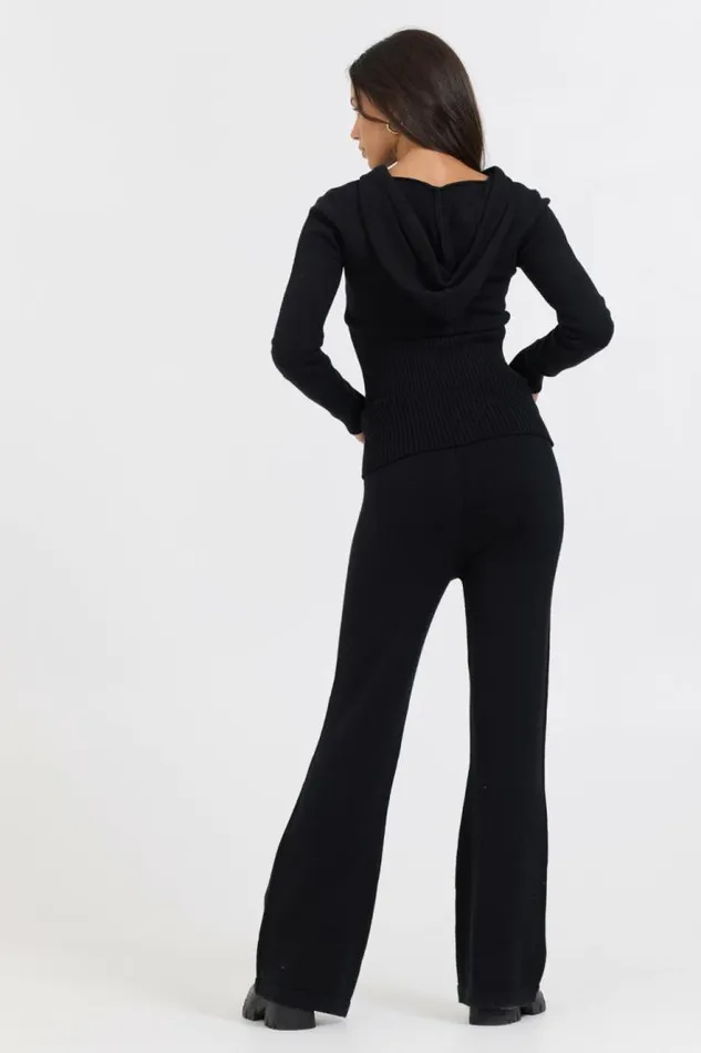 Women Vintage Havana Sweaters Black Slim Fit Knit Zip Up Black