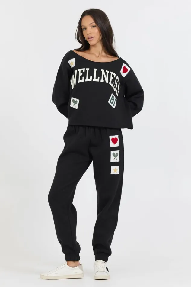 Women Vintage Havana Sweatshirts Black Novelty Patch GD Off Shoulder Black
