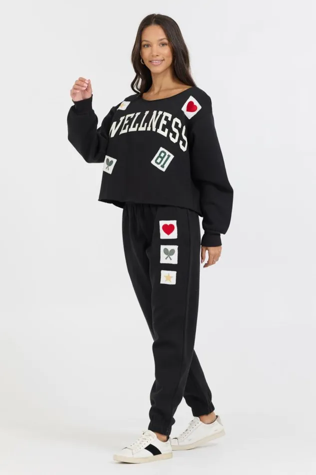 Women Vintage Havana Sweatshirts Black Novelty Patch GD Off Shoulder Black