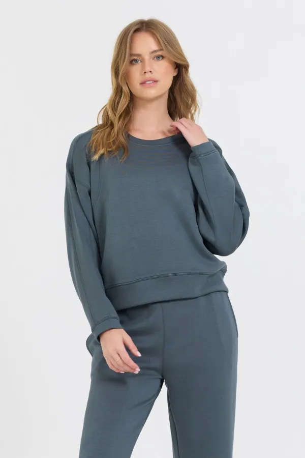 Women Vintage Havana Sweatshirts Mountain Grey Cloud Fleece Crewneck Grey