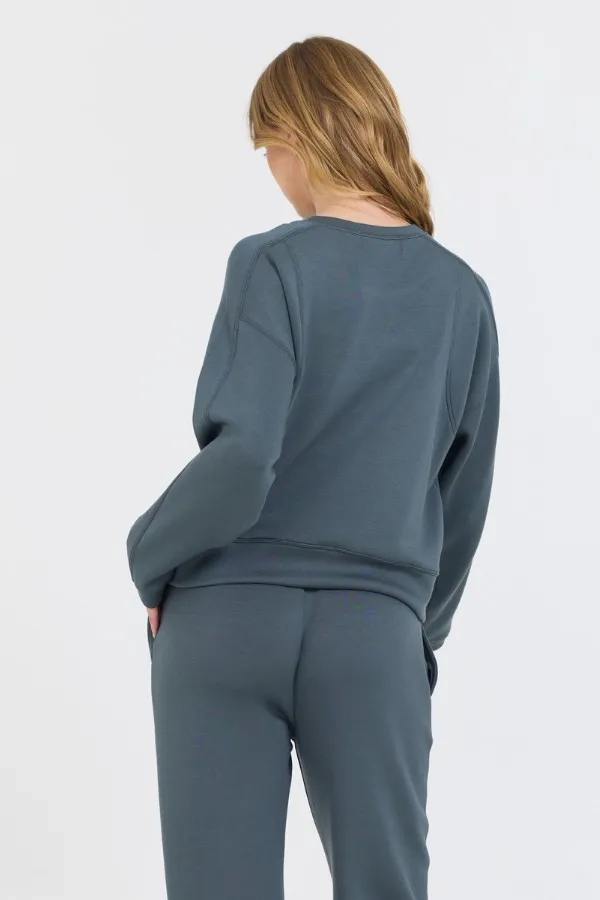 Women Vintage Havana Sweatshirts Mountain Grey Cloud Fleece Crewneck Grey