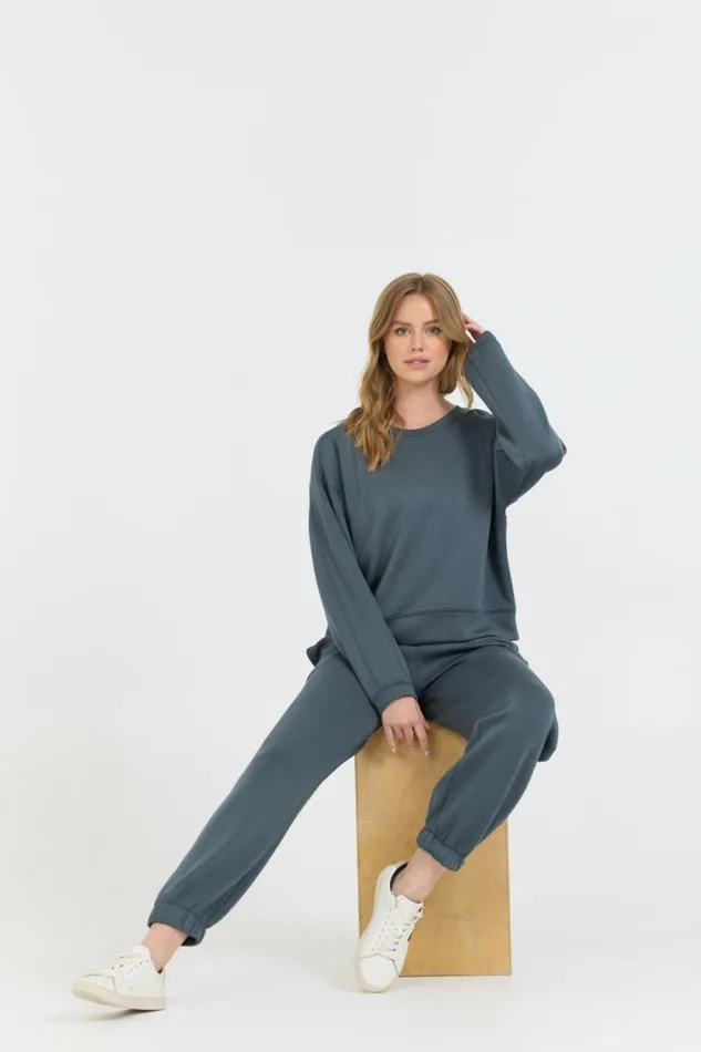 Women Vintage Havana Sweatshirts Mountain Grey Cloud Fleece Crewneck Grey
