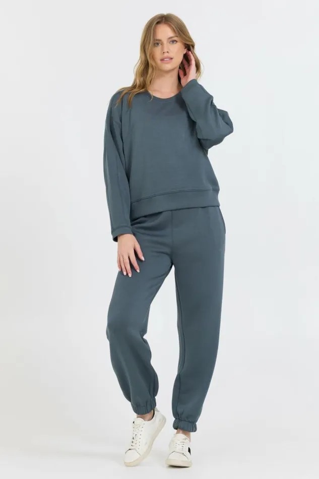 Women Vintage Havana Sweatshirts Mountain Grey Cloud Fleece Crewneck Grey