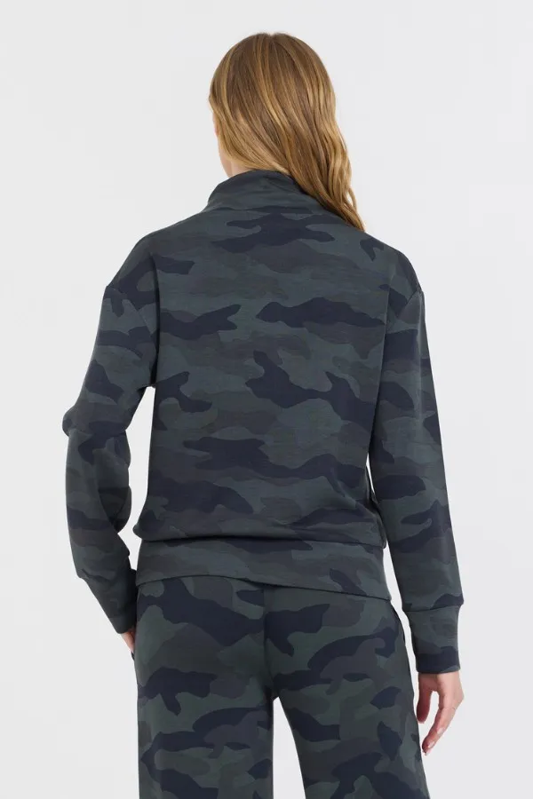Women Vintage Havana Sweatshirts Onyx Camo Printed Cloud Fleece Quarter Zip Camo