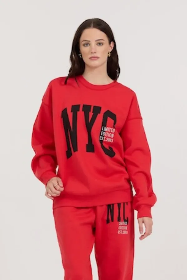 Women Vintage Havana Sweatshirts Red Black Light Grey Garment Dye Crew W Screen Print Red Women Vintage Havana Sweatshirts Red Black Light Grey Garment Dye Crew W Screen Print Red