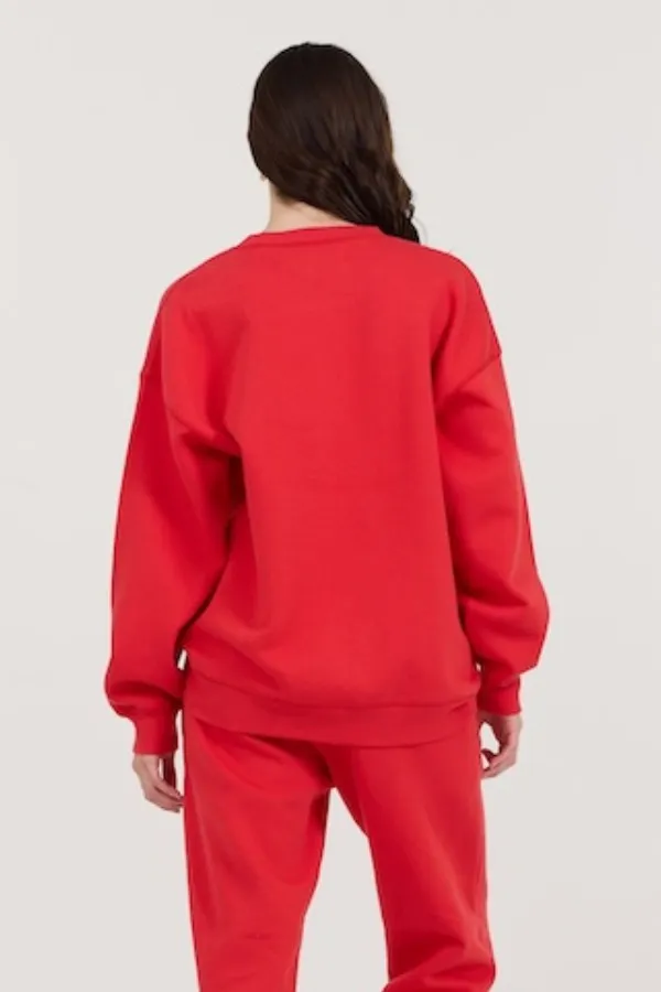 Women Vintage Havana Sweatshirts Red Black Light Grey Garment Dye Crew W Screen Print Red