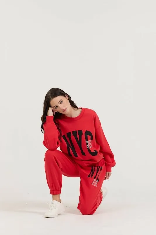 Women Vintage Havana Sweatshirts Red Black Light Grey Garment Dye Crew W Screen Print Red