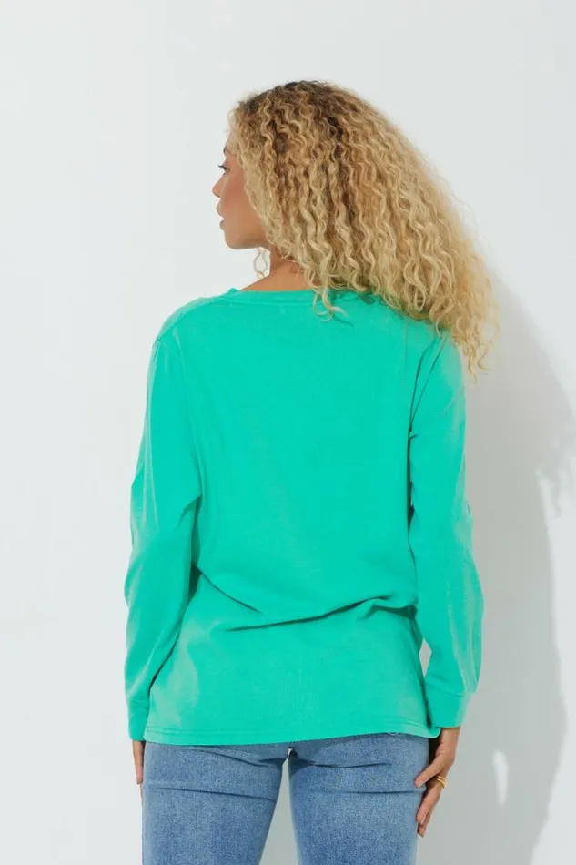Women Vintage Havana Tees Island Green quotWellnessquot Pigment Dyed Long Sleeve Tee Island Green