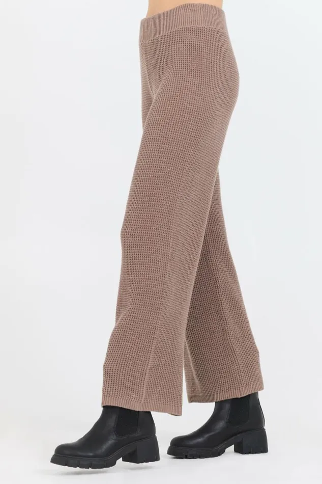 Women Vintage Havana Wide Leg Pants Heather Brown Waffle Knit Flare Pant Brown