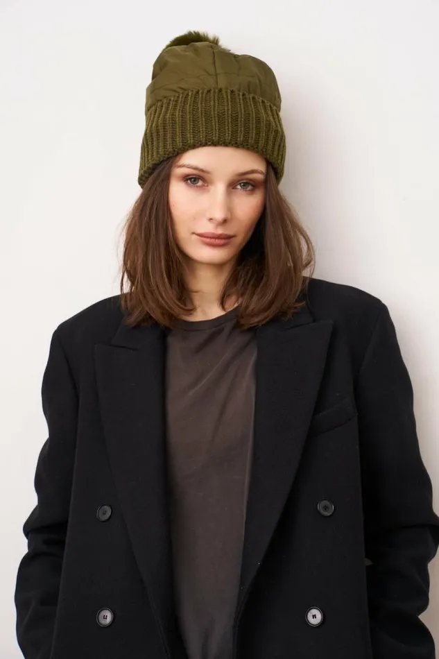Women Vintage Havana Winter Hats PUFFER POMPOM HAT 8211 OLIVE Olive