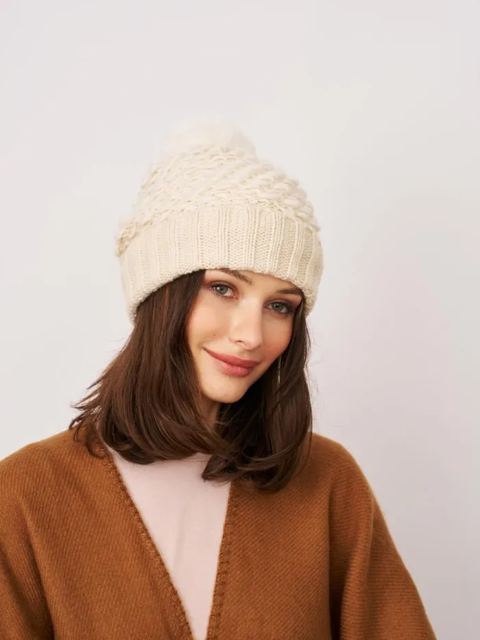 Women Vintage Havana Winter Hats TURN UP POMPOM HAT 8211 CREAM Cream Women Vintage Havana Winter Hats TURN UP POMPOM HAT 8211 CREAM Cream