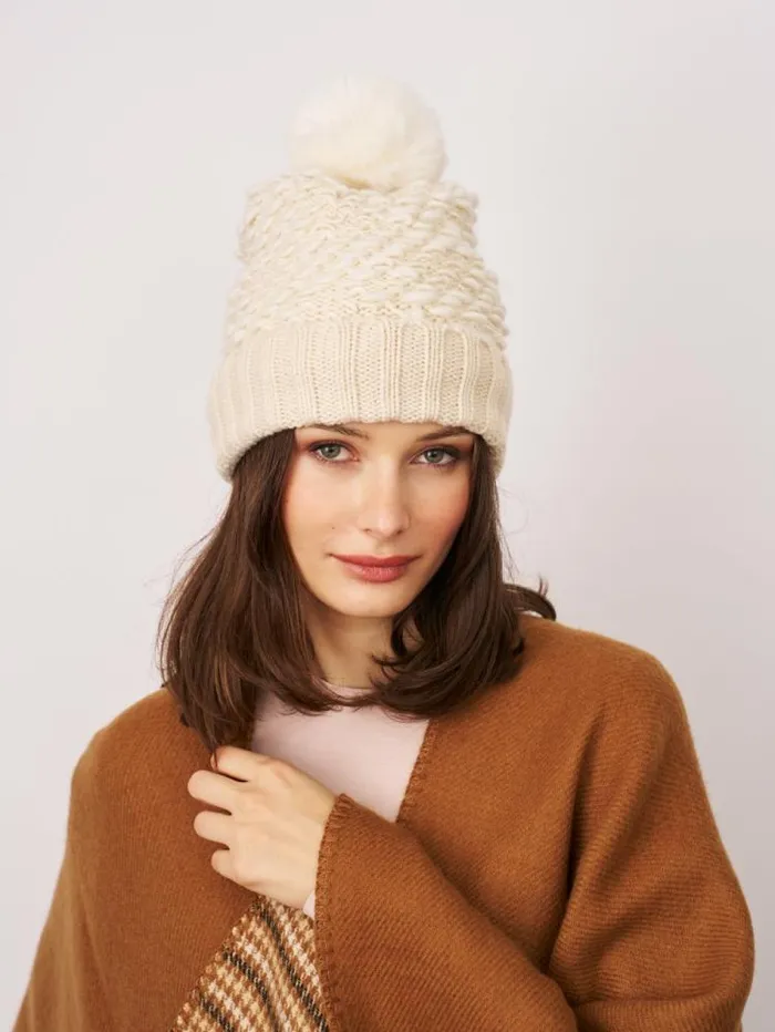 Women Vintage Havana Winter Hats TURN UP POMPOM HAT 8211 CREAM Cream Women Vintage Havana Winter Hats TURN UP POMPOM HAT 8211 CREAM Cream