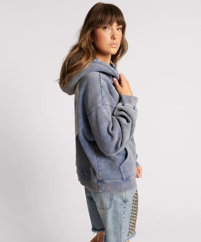 Women WASHED BLUE SMILEY BATWING HOODY One Teaspoon Hoodies And Sweats