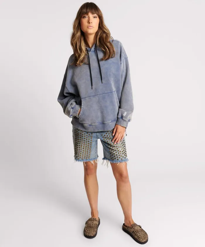 Women WASHED BLUE SMILEY BATWING HOODY One Teaspoon Hoodies And Sweats Women WASHED BLUE SMILEY BATWING HOODY One Teaspoon Hoodies And Sweats