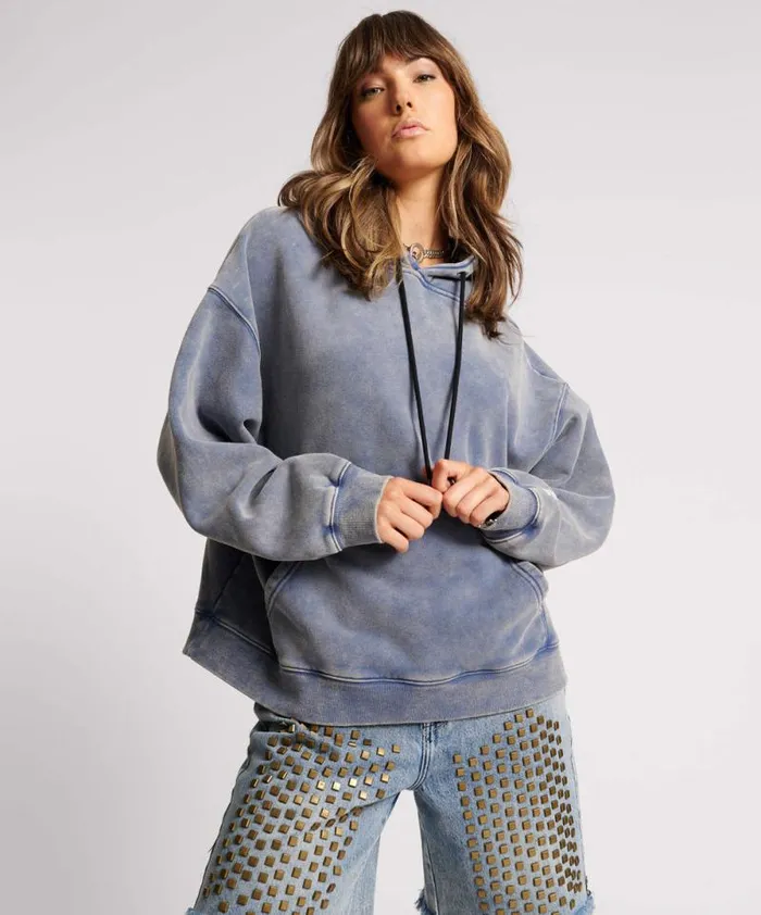 Women WASHED BLUE SMILEY BATWING HOODY One Teaspoon Hoodies And Sweats Women WASHED BLUE SMILEY BATWING HOODY One Teaspoon Hoodies And Sweats