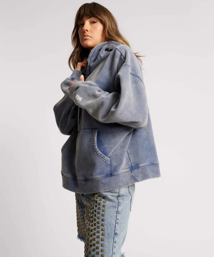 Women WASHED BLUE SMILEY BATWING HOODY One Teaspoon Hoodies And Sweats Women WASHED BLUE SMILEY BATWING HOODY One Teaspoon Hoodies And Sweats