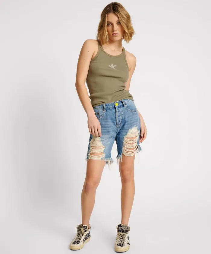 Women WASHED KHAKI ONE TEASPOON RIB SINGLET One Teaspoon Tees and Tanks Women WASHED KHAKI ONE TEASPOON RIB SINGLET One Teaspoon Tees and Tanks
