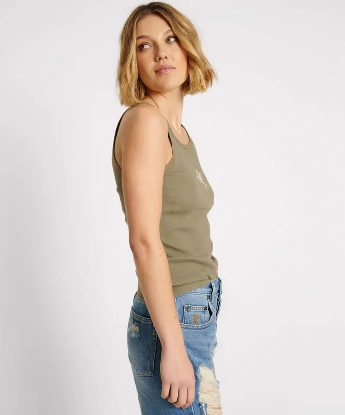 Women WASHED KHAKI ONE TEASPOON RIB SINGLET One Teaspoon Tees and Tanks Women WASHED KHAKI ONE TEASPOON RIB SINGLET One Teaspoon Tees and Tanks