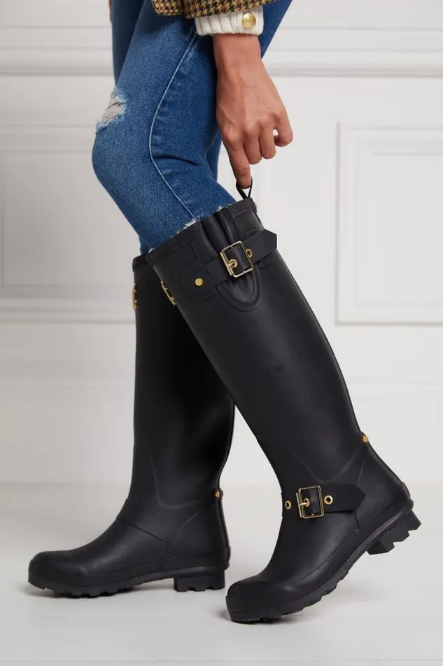 Women Wellington Boots Holland Cooper Sherpa Lined Regency Wellington Matte Black