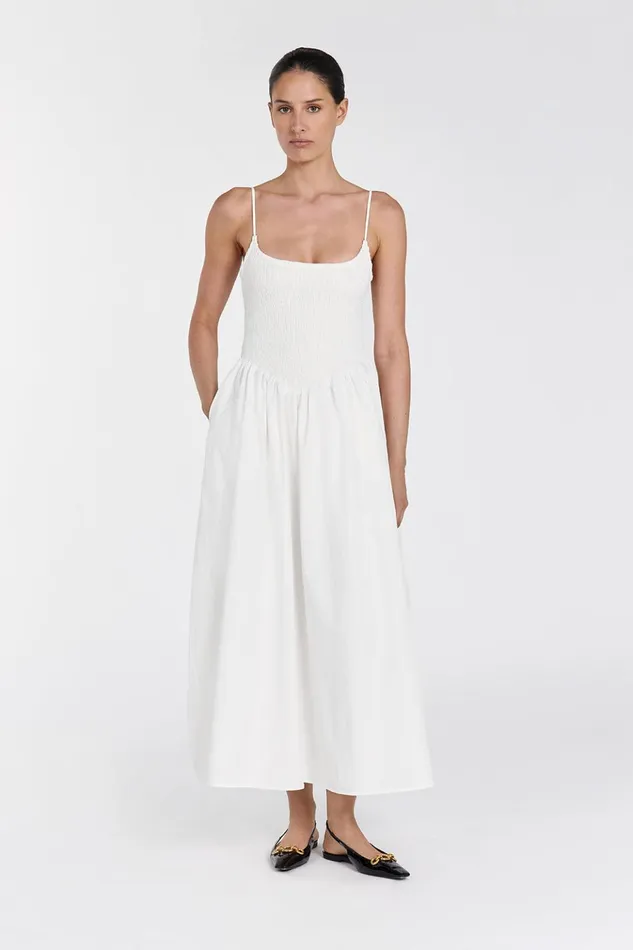 Women White Dresses DISSH MILANO WHITE COTTON MIDI DRESS