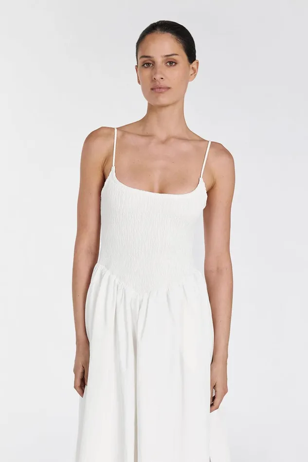 Women White Dresses DISSH MILANO WHITE COTTON MIDI DRESS