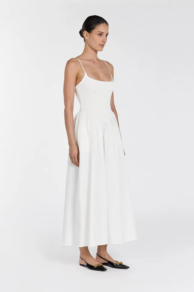 Women White Dresses DISSH MILANO WHITE COTTON MIDI DRESS