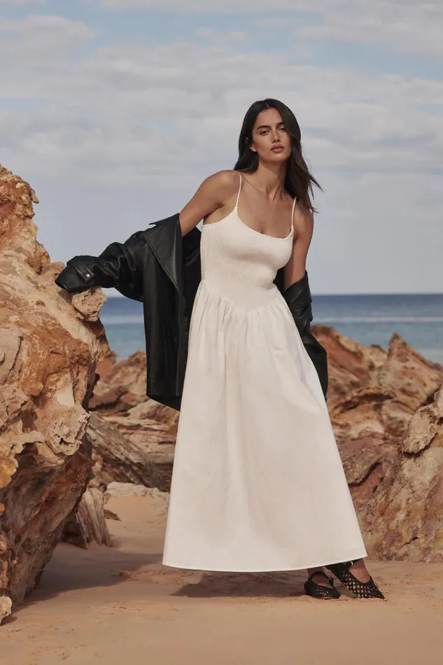 Women White Dresses DISSH MILANO WHITE COTTON MIDI DRESS