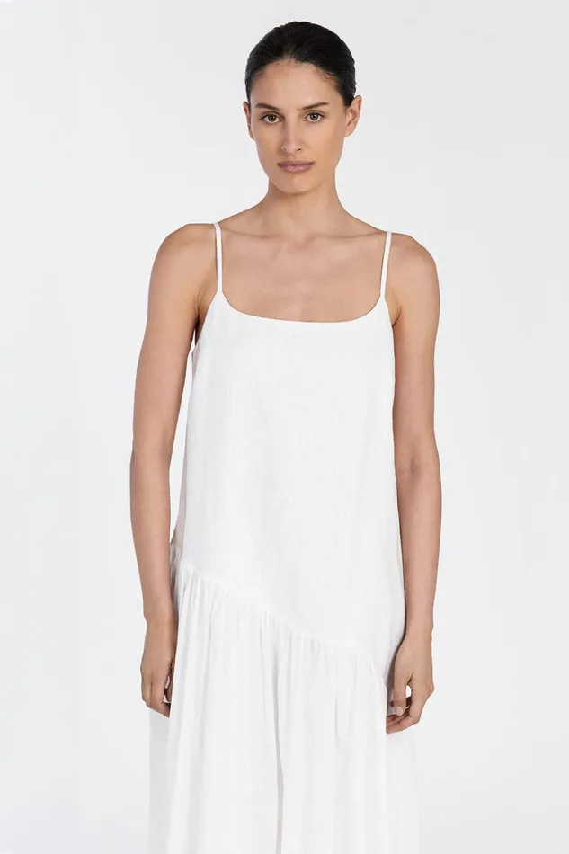 Women White Dresses DISSH NOAH WHITE LINEN ASYM MIDI DRESS