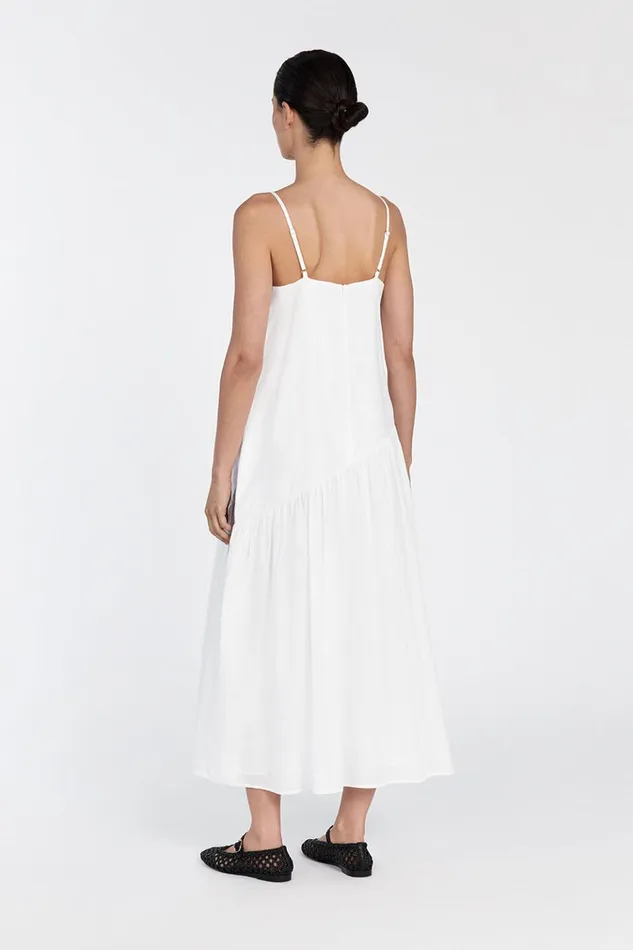 Women White Dresses DISSH NOAH WHITE LINEN ASYM MIDI DRESS