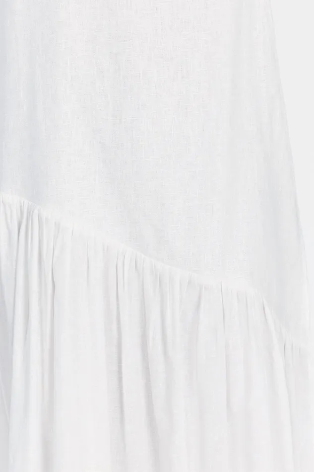 Women White Dresses DISSH NOAH WHITE LINEN ASYM MIDI DRESS