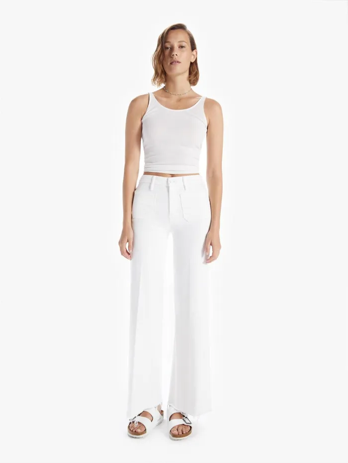 Women Wide Leg Mother Denim The Patch Pocket Roller Fray White