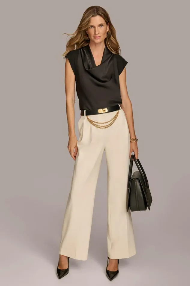 Women WIDE LEG TROUSER WITH CHAIN BELT Ivory Donna Karan New York Pants Women WIDE LEG TROUSER WITH CHAIN BELT Ivory Donna Karan New York Pants