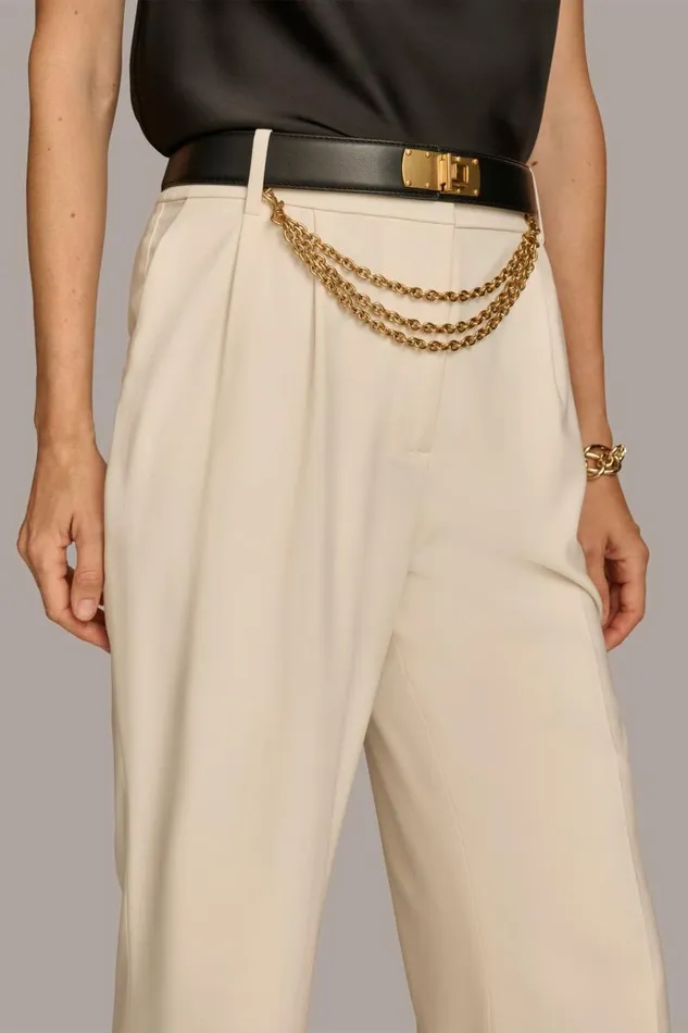 Women WIDE LEG TROUSER WITH CHAIN BELT Ivory Donna Karan New York Pants Women WIDE LEG TROUSER WITH CHAIN BELT Ivory Donna Karan New York Pants
