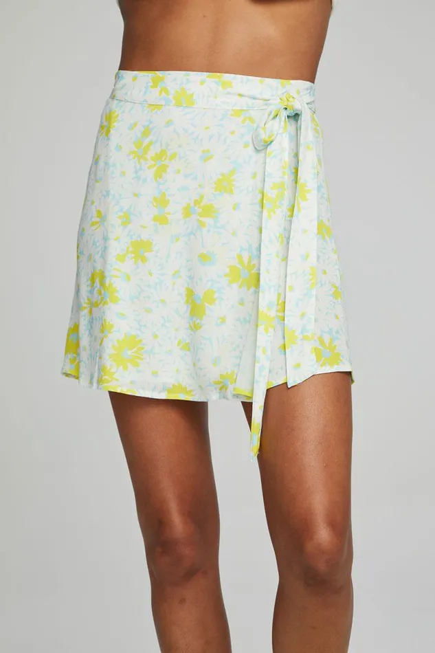 Womens Chaser Brand Bottoms Fleet Wrap Mini Skirt 8211 Baby Blue Daisy Floral