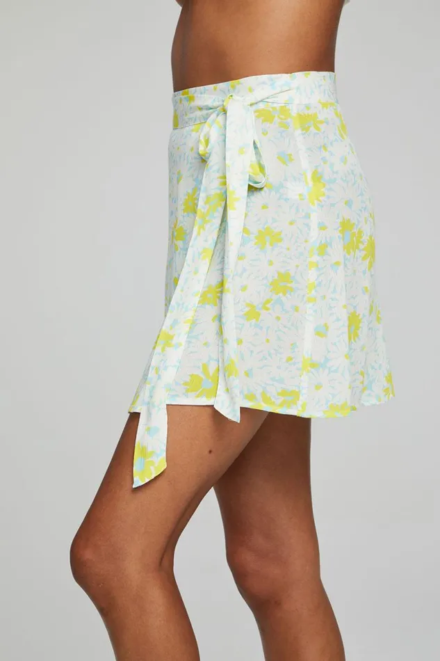 Womens Chaser Brand Bottoms Fleet Wrap Mini Skirt 8211 Baby Blue Daisy Floral