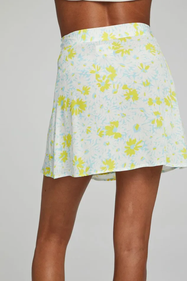 Womens Chaser Brand Bottoms Fleet Wrap Mini Skirt 8211 Baby Blue Daisy Floral