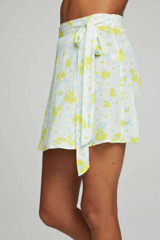 Womens Chaser Brand Bottoms Fleet Wrap Mini Skirt 8211 Baby Blue Daisy Floral