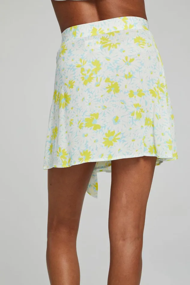 Womens Chaser Brand Bottoms Fleet Wrap Mini Skirt 8211 Baby Blue Daisy Floral