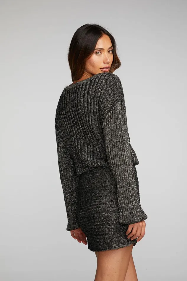 Womens Chaser Brand Dresses Lurex Rib Knit Mini Dress With Shirring