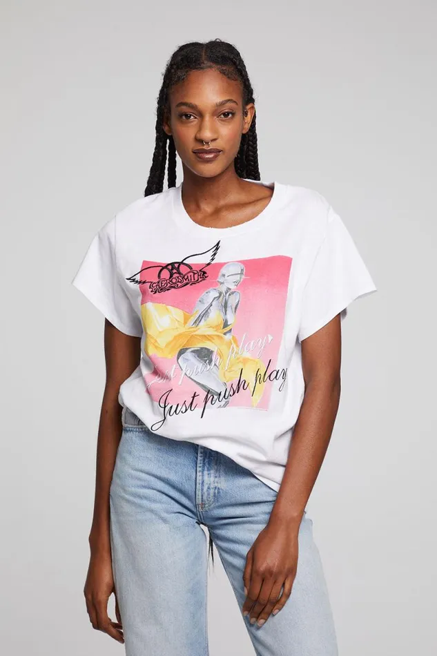 Womens Chaser Brand Tops Aerosmith Just Push Play Tee