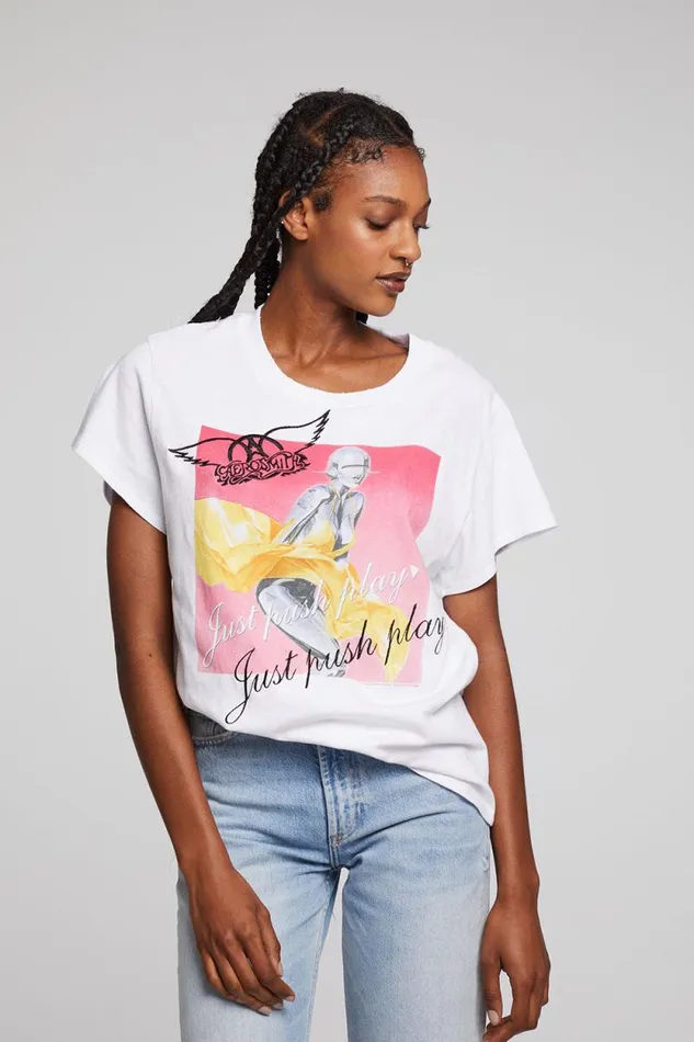 Womens Chaser Brand Tops Aerosmith Just Push Play Tee