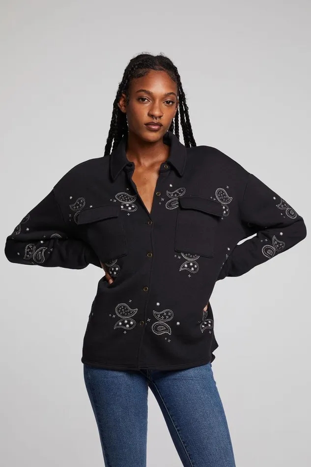 Womens Chaser Brand Tops Allover Paisley Button Down