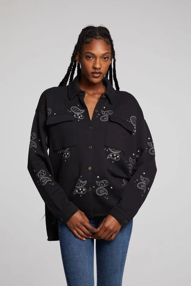 Womens Chaser Brand Tops Allover Paisley Button Down