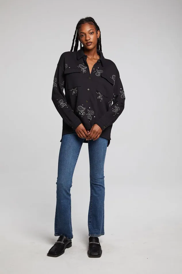 Womens Chaser Brand Tops Allover Paisley Button Down