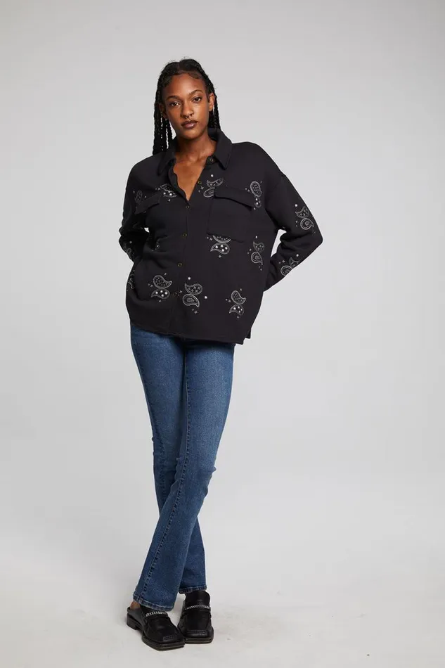 Womens Chaser Brand Tops Allover Paisley Button Down