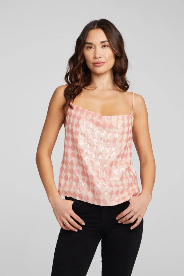 Womens Chaser Brand Tops Bleeker Tank Top Embellished Check