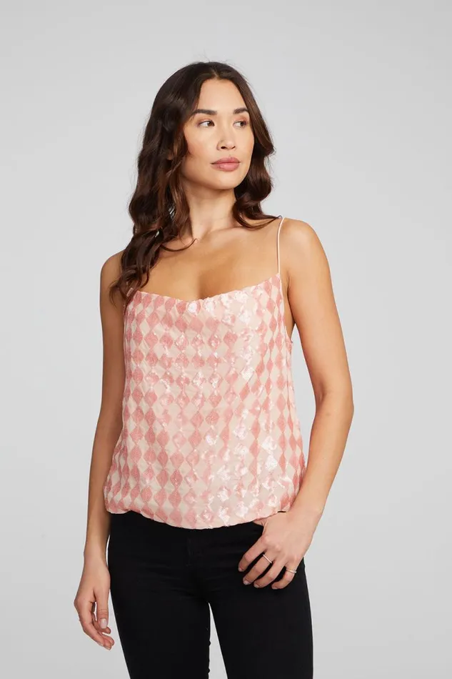 Womens Chaser Brand Tops Bleeker Tank Top Embellished Check